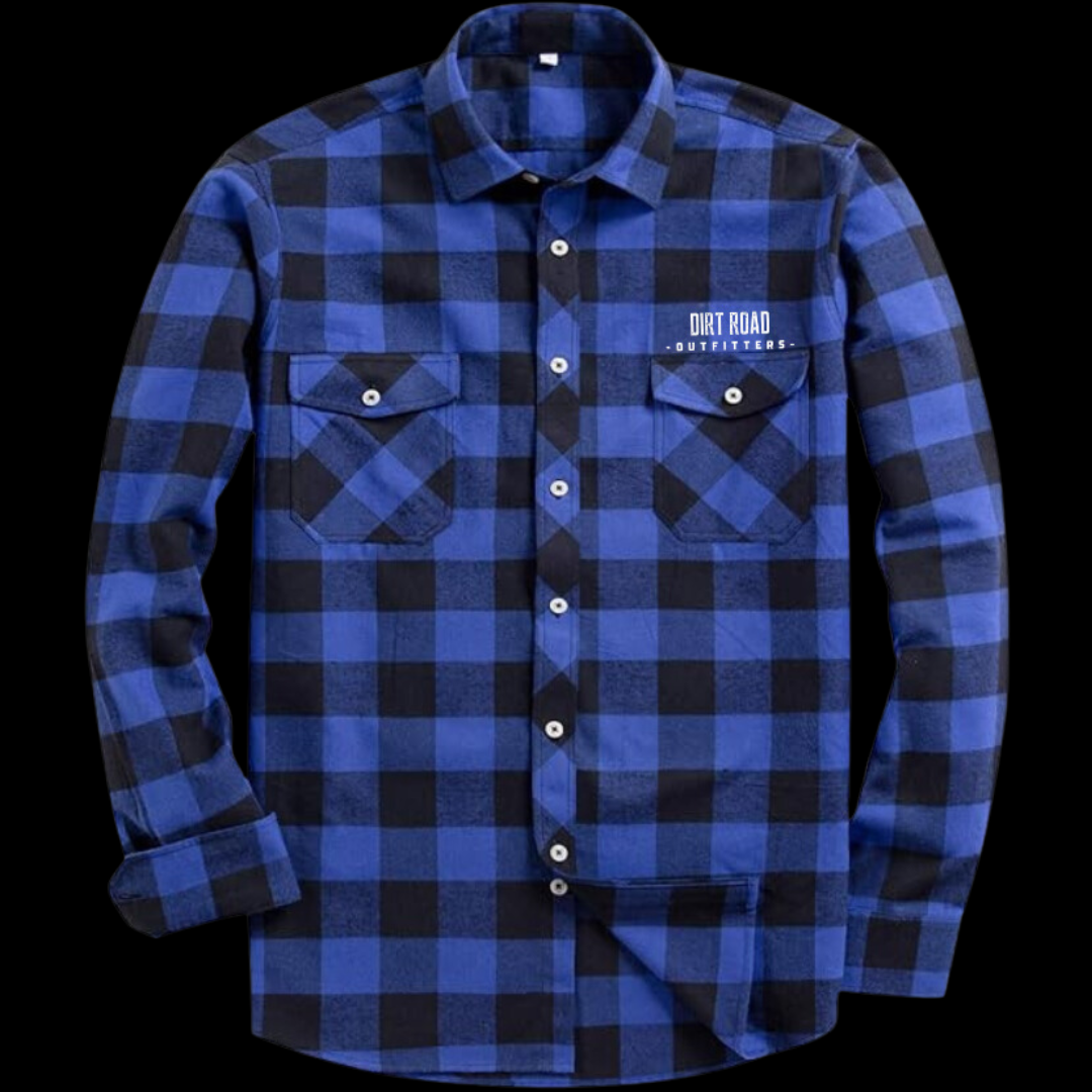 Dirt Road Outfitters "Dirt Road Classic" Men’s Plaid Flannel Long Sleeve Shirt - Blue/Black Plaid