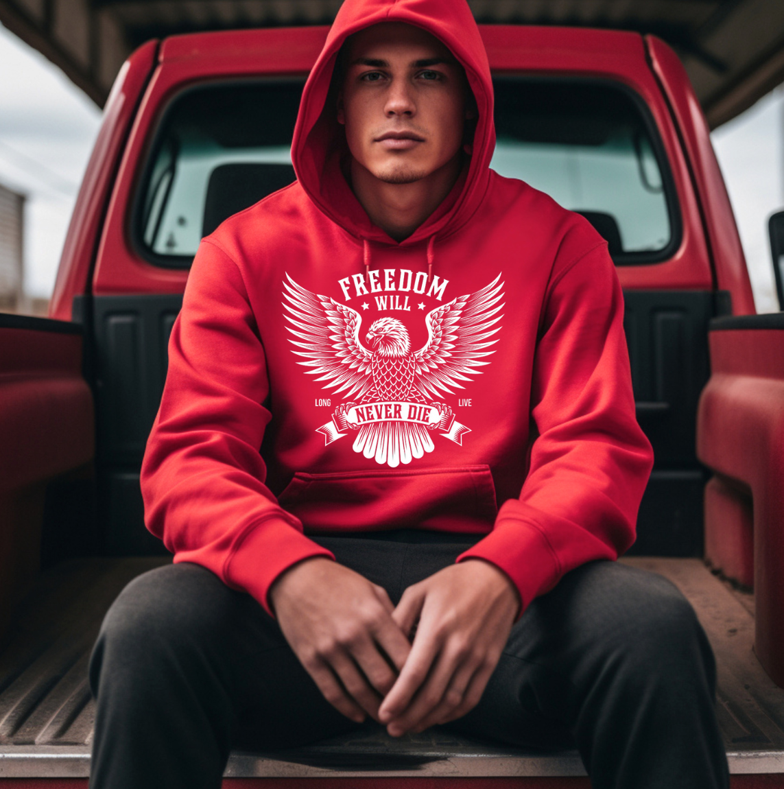Dirt Road Outfitters "Freedom Will Never Die" Pullover Hoodie - Cherry Red