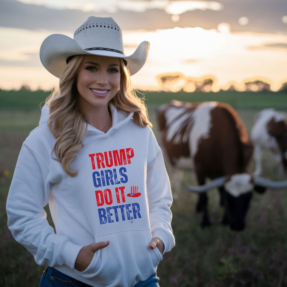 Dirt Road Outfitters - "Trump Girls Do It Better" Pullover Hoodie - White