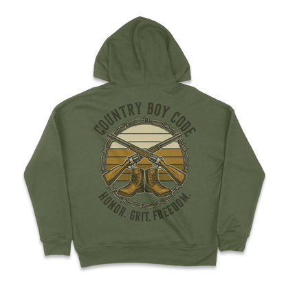 Dirt Road Outfitters "Country Boy Code" Pullover Hoodie - Military Green