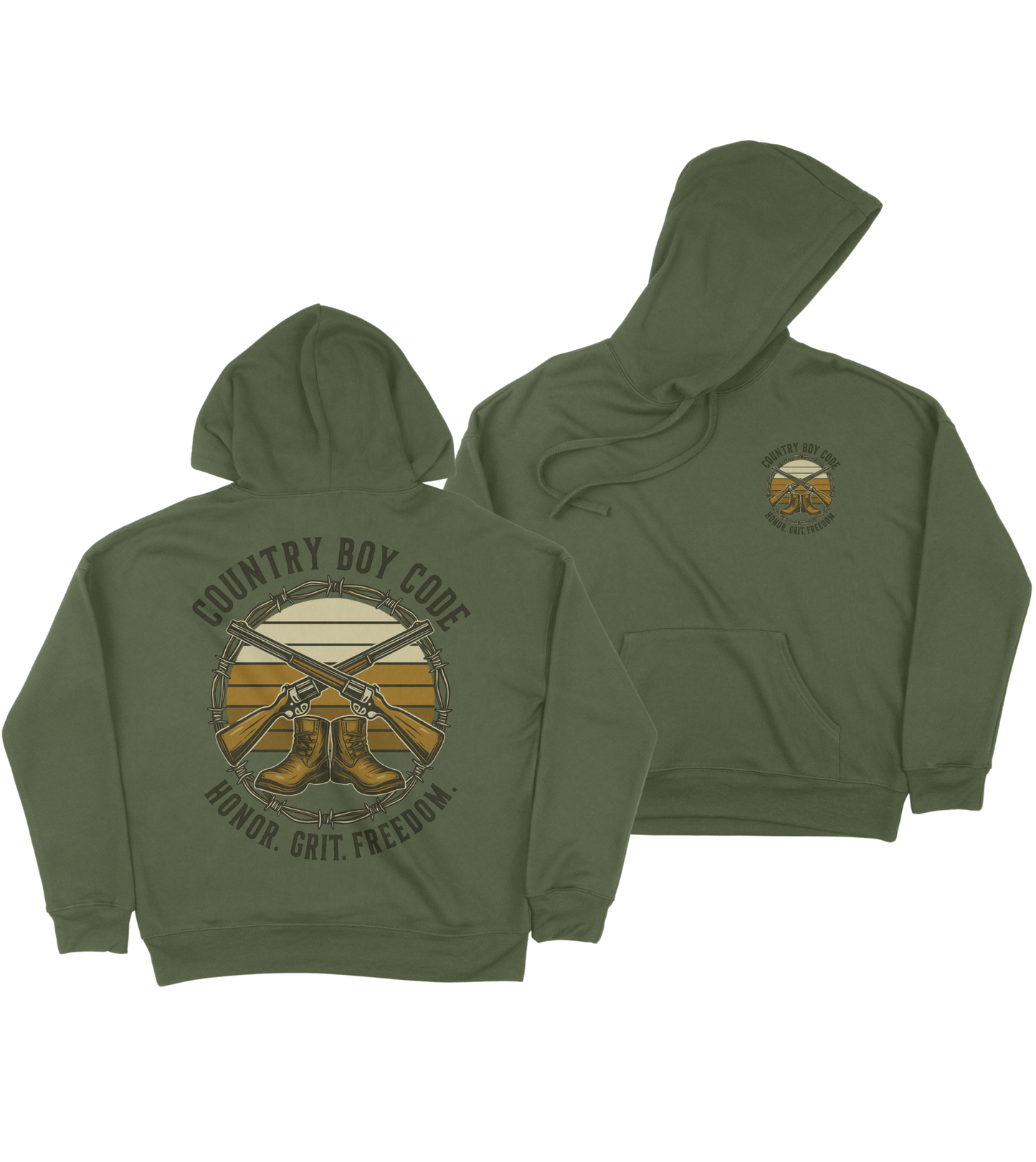 Dirt Road Outfitters "Country Boy Code" Pullover Hoodie - Military Green