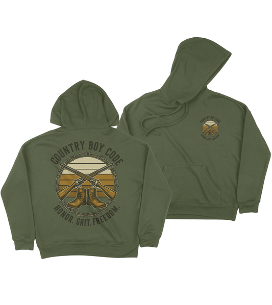 Dirt Road Outfitters "Country Boy Code" Pullover Hoodie - Military Green