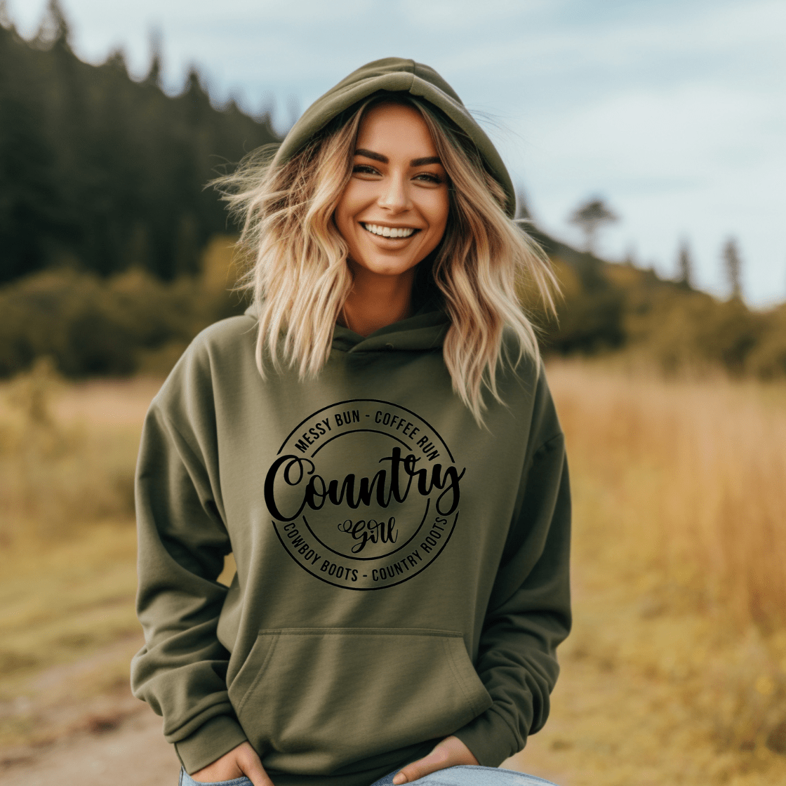 Dirt Road Outfitters "Country Roots" Pullover Hoodie - Military Green
