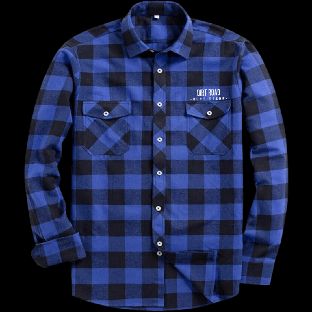 Dirt Road Outfitters "Dirt Road Classic" Men’s Plaid Flannel Long Sleeve Shirt - Blue/Black Plaid