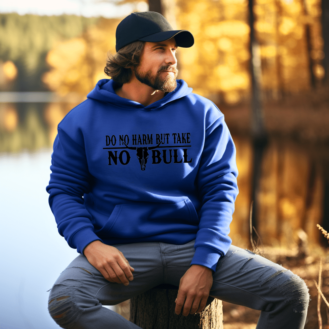 Dirt Road Outfitters "Do No Harm But Take No Bull" Pullover Hoodie - Royal Blue