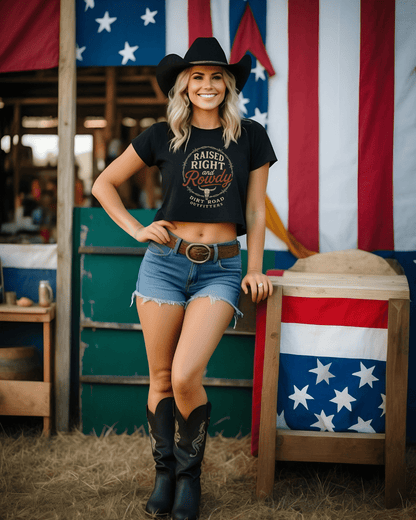 Dirt Road Outfitters "Raised Right and Rowdy" Crop Tee - Black