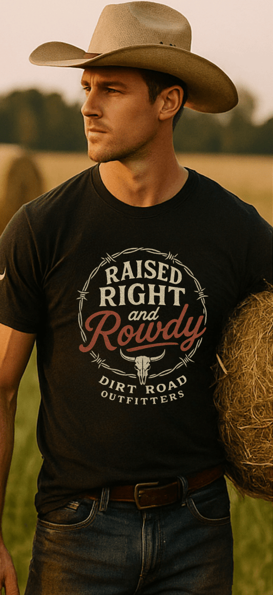 Dirt Road Outfitters "Raised Right and Rowdy" Tee - Black