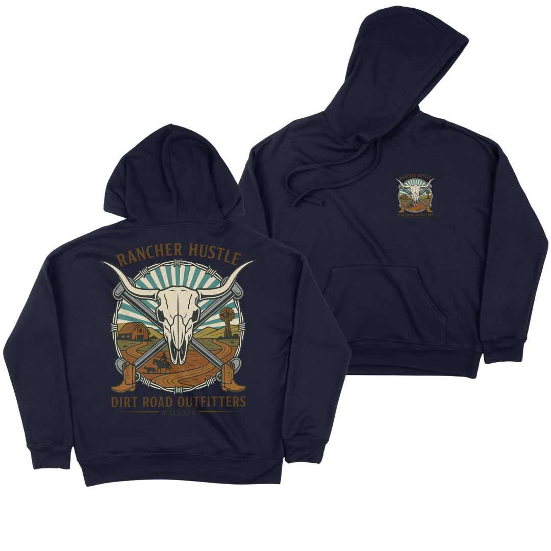 Dirt Road Outfitters "Rancher Hustle" Unisex Pullover Hoodie - Navy